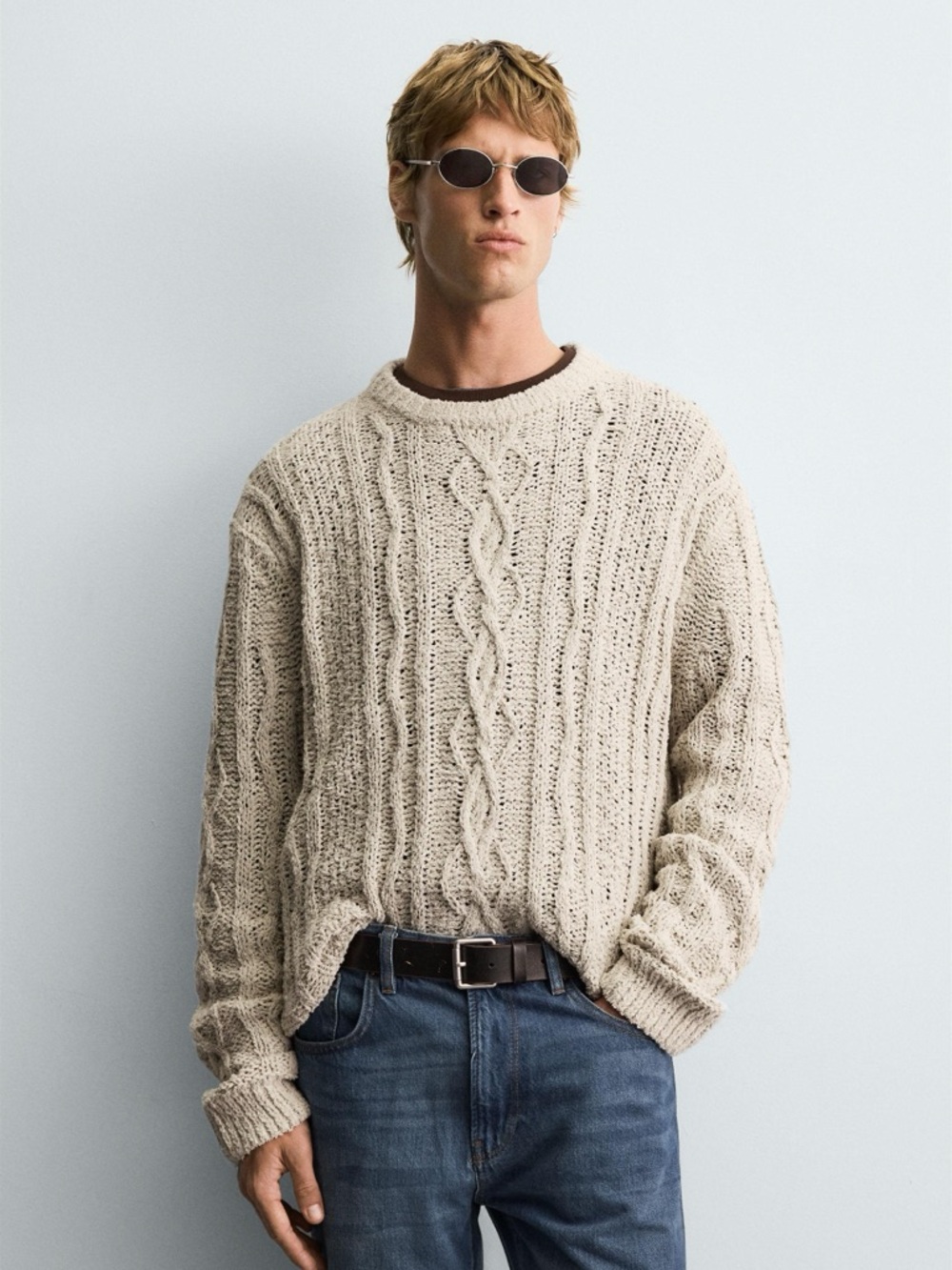 Zara Textured Cable Knit Sweater – Stone | Men’s Medium - Picture 4 of 5
